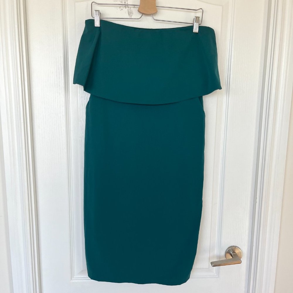 Lulu's Lots of Love Emerald Green Strapless Midi Dress Wedding Guest Dress, Sz L - Picture 3 of 5